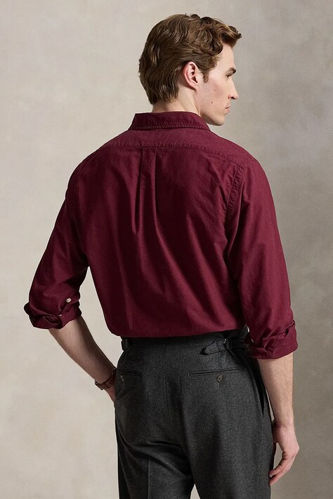 Polo Ralph Lauren Koszula męska bawełniana bordowa gładka 710805564