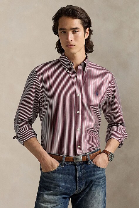 Polo Ralph Lauren koszula męska kolor bordowy regular z kołnierzykiem button-down 710929346