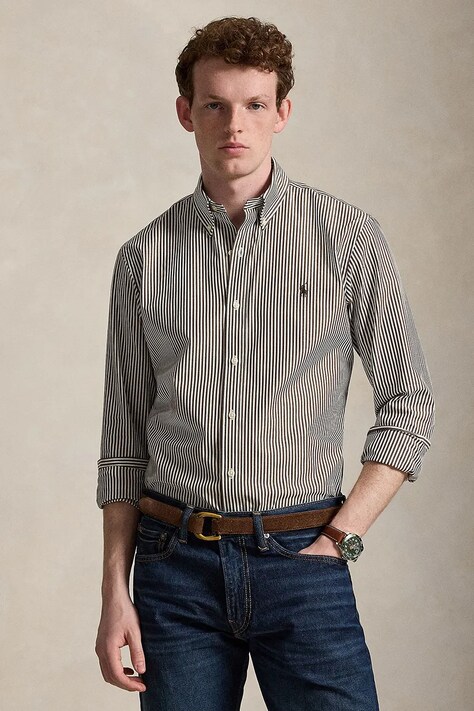 Polo Ralph Lauren koszula męska bawełniana brązowa w prążki 710929346