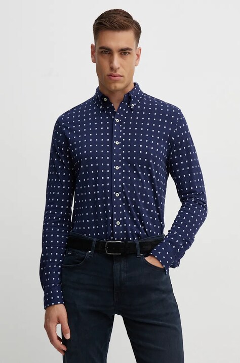 Бавовняна сорочка Polo Ralph Lauren чоловіча колір синій slim комір button-down 710951941