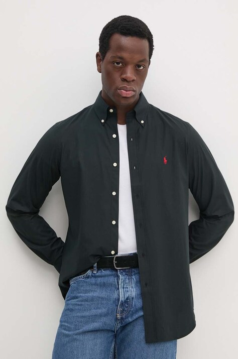 Рубашка Polo Ralph Lauren мужская цвет чёрный regular воротник button-down 710928255