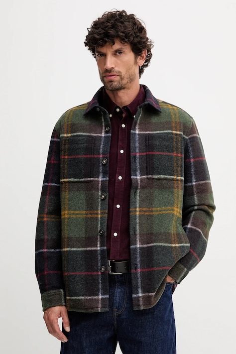 Košeľové sako Barbour zelená farba, prechodné, MOS0400