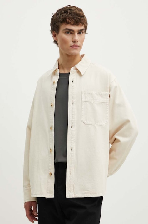 A.P.C. camasa jeans surchemise basile cavalier barbati, culoarea bej, cu guler clasic, relaxed, COGZV.H02939