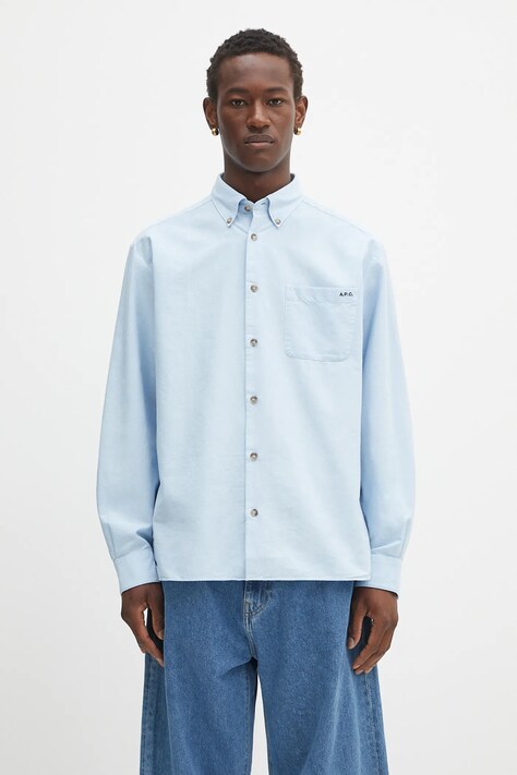 Бавовняна сорочка A.P.C. Chemise Mateo Logo колір білий relaxed комір button-down COHAH.H12599