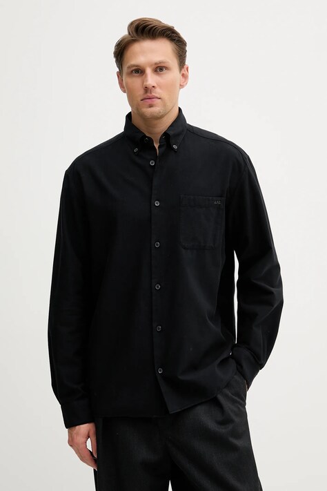 A.P.C. koszula bawełniana Chemise Mateo Logo męska kolor czarny relaxed z kołnierzykiem button-down COHAH.H12599