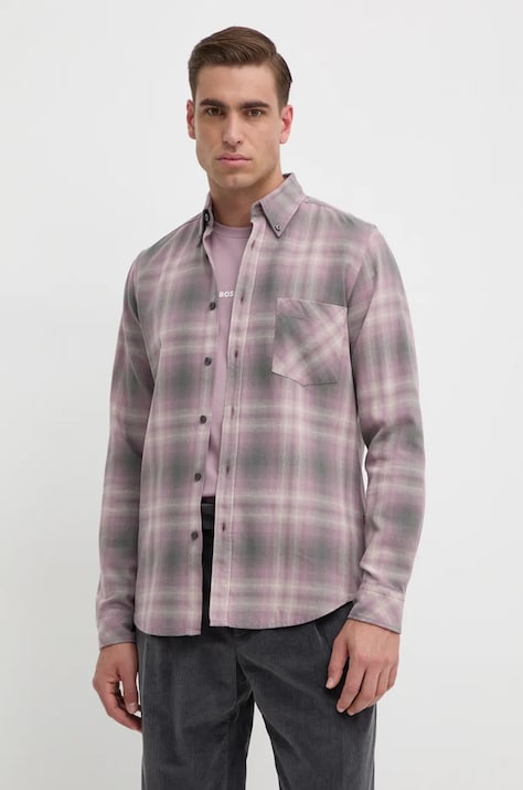 Бавовняна сорочка Boss Orange чоловіча колір рожевий regular комір button-down 50524875