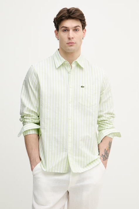 Lacoste koszula bawełniana męska zielona w paski CH5623