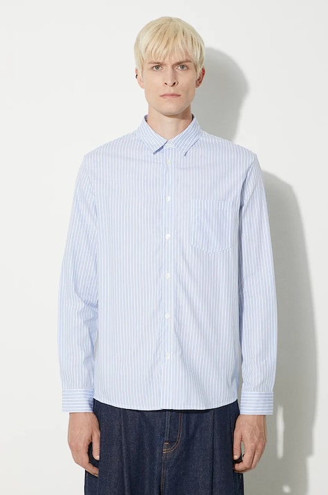 Риза A.P.C. Chemise Clement мъжка в синьо със стандартна кройка с класическа яка COHAI-H12512