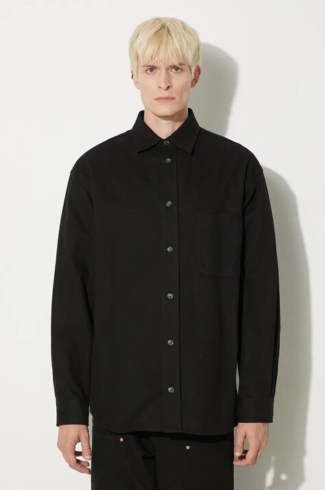 Košile A.P.C. Chemise Emilien Logo pánská, černá barva, relaxed, s klasickým límcem, COHAM-H12597