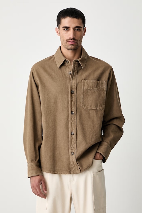 A.P.C. Surchemise Basile Brodee camicia in cotone da uomo marrone liscia COGZV-H02918