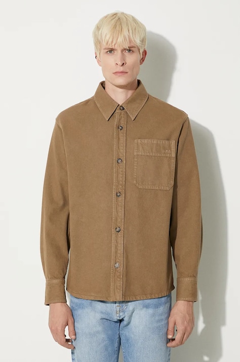 A.P.C. shirt Surchemise Basile Brodee men's brown color relaxed COGZV-H02918