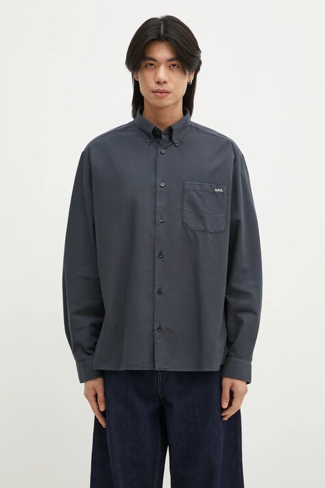 Pamučna košulja A.P.C. Chemise Mateo Logo za muškarce, relaxed, s button-down ovratnikom, COHAH-H12599