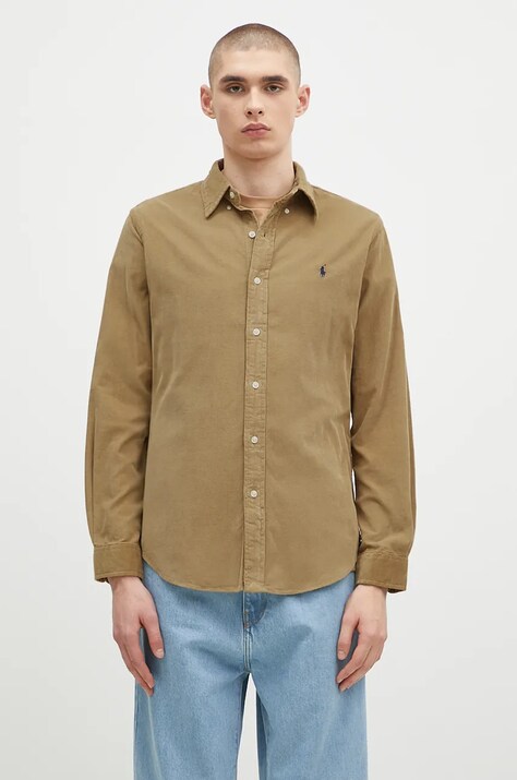 Polo Ralph Lauren cămașă din bumbac 21W Corduroy barbati, culoarea maro, cu guler clasic, regular, 710853123