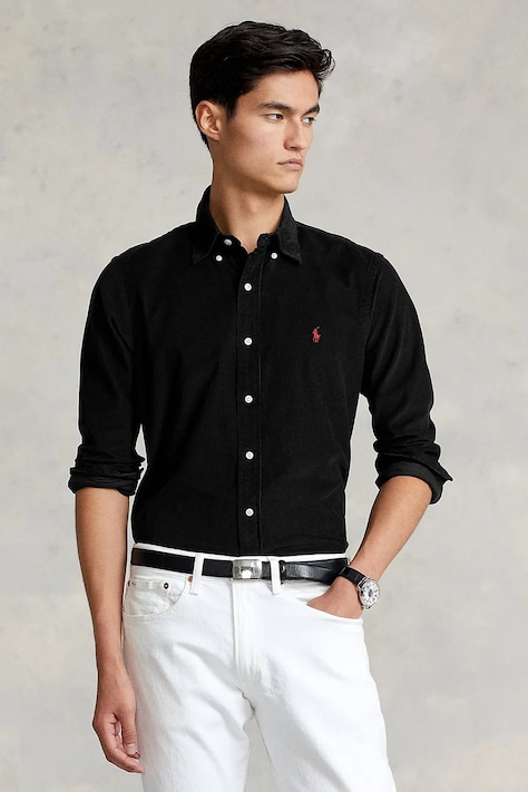 Polo Ralph Lauren 21W Corduroy πουκάμισο βαμβακερό ανδρικό μαύρο απλό 710853123