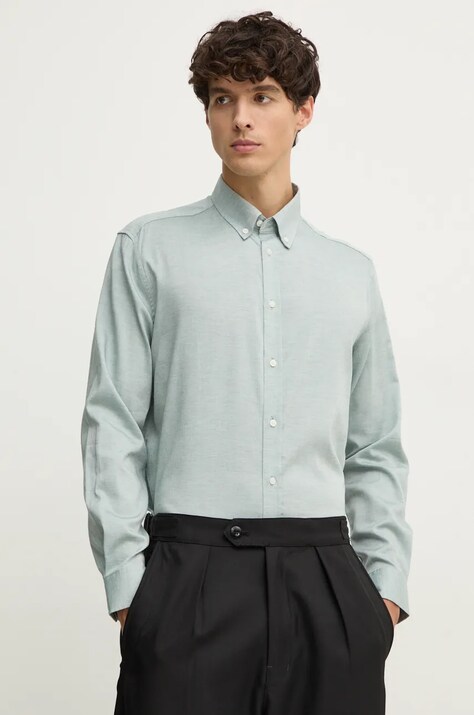 Košile Sisley pánská, tyrkysová barva, regular, s límečkem button-down, 5SEQSQ049