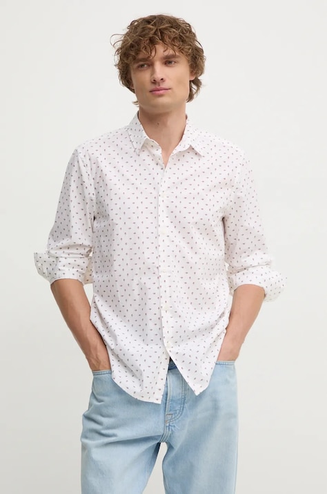 Хлопковая рубашка Sisley мужская цвет белый slim классический воротник 5WNKSQ041