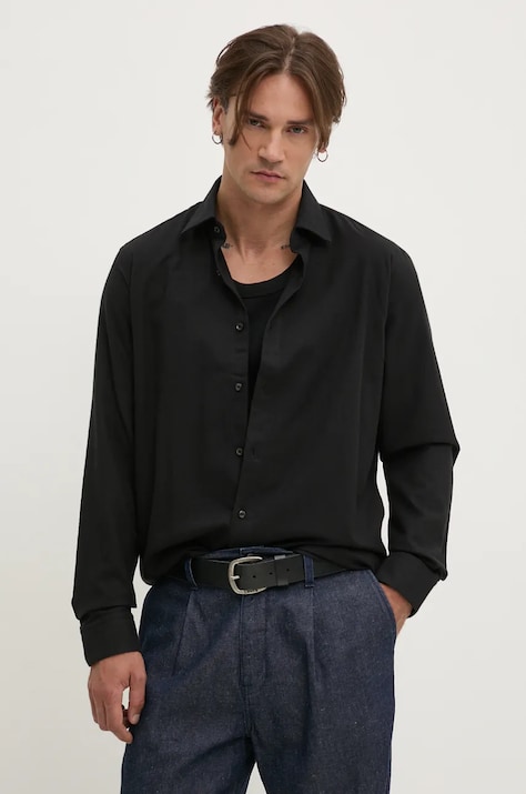 HUGO camasa din bumbac barbati, culoarea negru, cu guler clasic, relaxed, 50524826