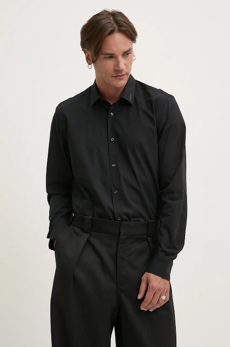 HUGO camasa din bumbac barbati, culoarea negru, cu guler clasic, slim, 50524818