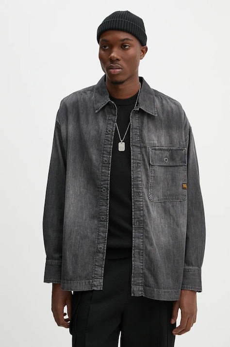 G-Star cămașă din denim bărbați, culoarea gri, cu guler clasic, relaxed, D25517-D540