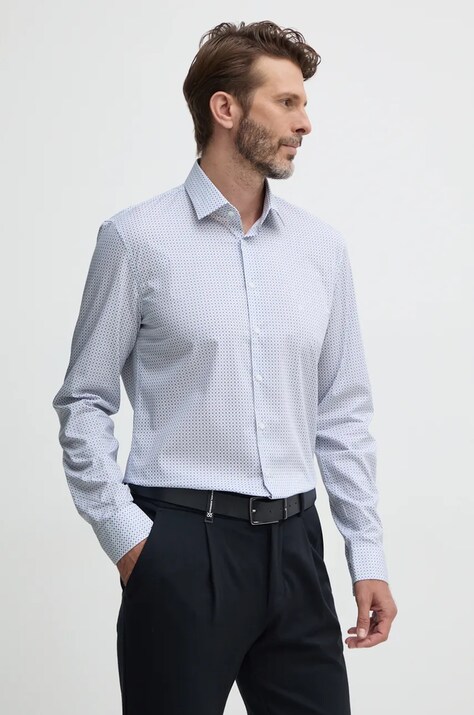 Calvin Klein camasa barbati, culoarea alb, cu guler clasic, slim, K10K113548