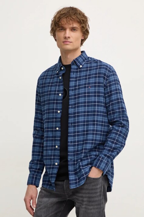 Tommy Hilfiger camasa din bumbac barbati, culoarea albastru marin, cu guler button-down, regular, MW0MW37207