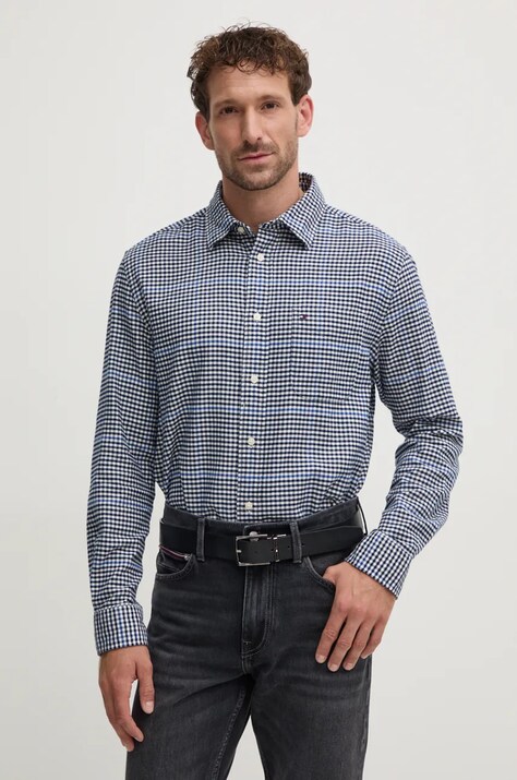 Tommy Hilfiger camasa din bumbac barbati, culoarea albastru marin, cu guler clasic, relaxed, MW0MW37324