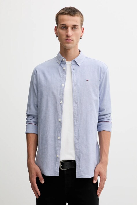 Tommy Jeans cămașă culoarea bej, cu guler button-down, slim, DM0DM09594