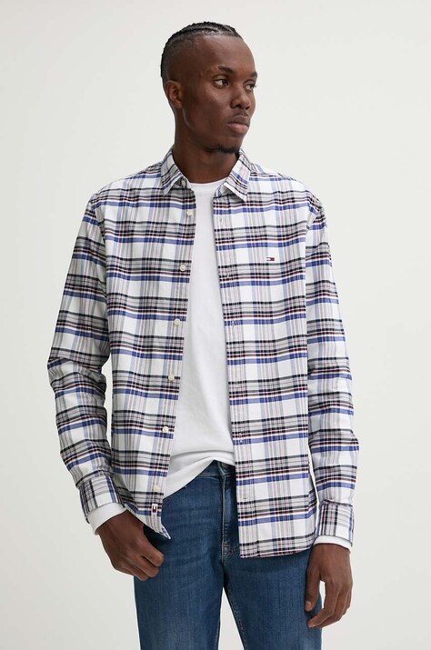 Бавовняна сорочка Tommy Jeans чоловіча колір білий regular класичний комір DM0DM19648