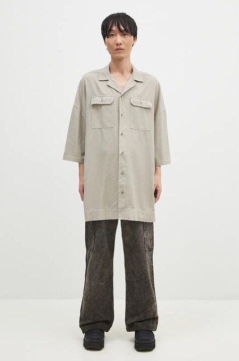 Rick Owens cotton shirt Magnum Tommy men's beige color relaxed DU02D2290.CFL