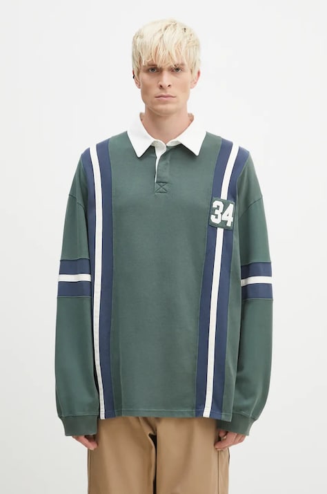 AMBUSH bluza bawełniana Striped Rugby Shirt męska kolor zielony z aplikacją BMGC002F24JER0015245