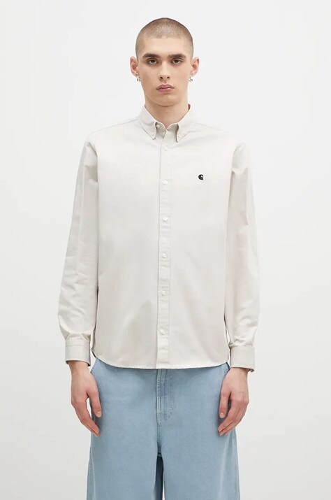 Carhartt WIP koszula bawełniana Longsleeve Madison Shirt męska kolor beżowy regular z kołnierzykiem button-down I023339.2DUXX
