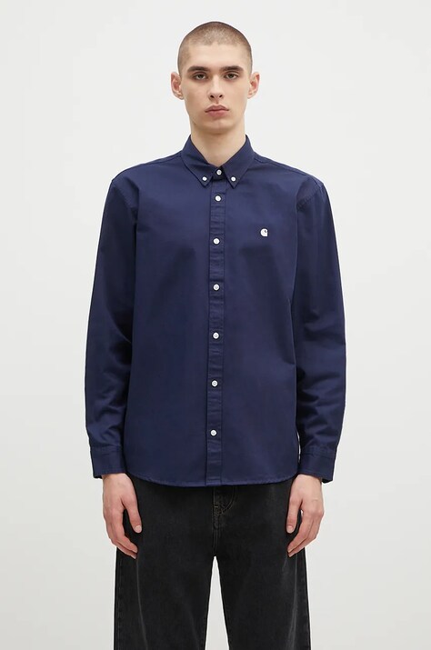 Хлопковая рубашка Carhartt WIP Longsleeve Madison Shirt мужская цвет синий regular I023339.2E2XX