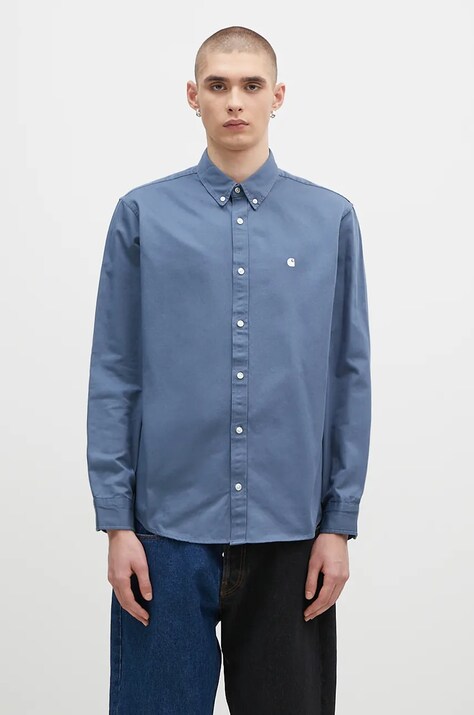 Bavlněná košile Carhartt WIP Longsleeve Madison Shirt modrá barva, regular, s límečkem button-down, I023339.2E3XX