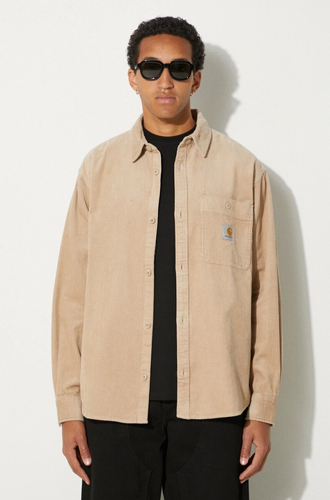 Carhartt WIP camicia in velluto a coste Longsleeve Flint colore beige  I029442.G102