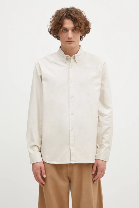Carhartt WIP cotton shirt Longsleeve Bolton Shirt men's beige color relaxed I030238.MOOGD