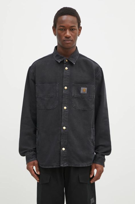 Carhartt WIP koszula bawełniana Conro Shirt Jac męska kolor czarny relaxed z kołnierzykiem klasycznym I033767.894J