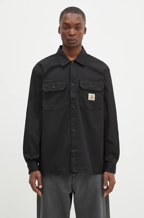 Carhartt WIP camasa Longsleeve Craft Shirt barbati, culoarea negru, cu guler clasic, regular, I033814.89XX