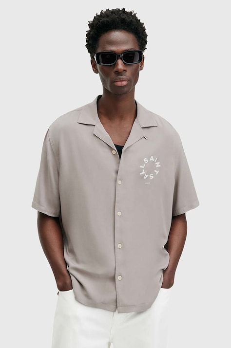 AllSaints camasa TIERRA barbati, culoarea gri, cu guler clasic, relaxed, M028SB