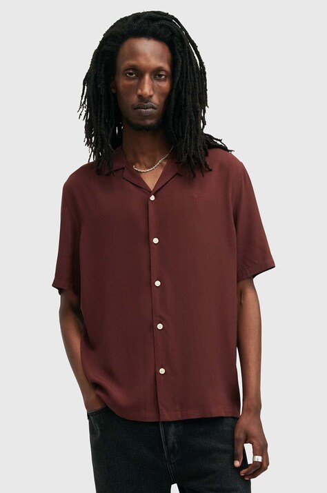 AllSaints camasa VENICE barbati, culoarea bordo, cu guler clasic, relaxed, M159SB