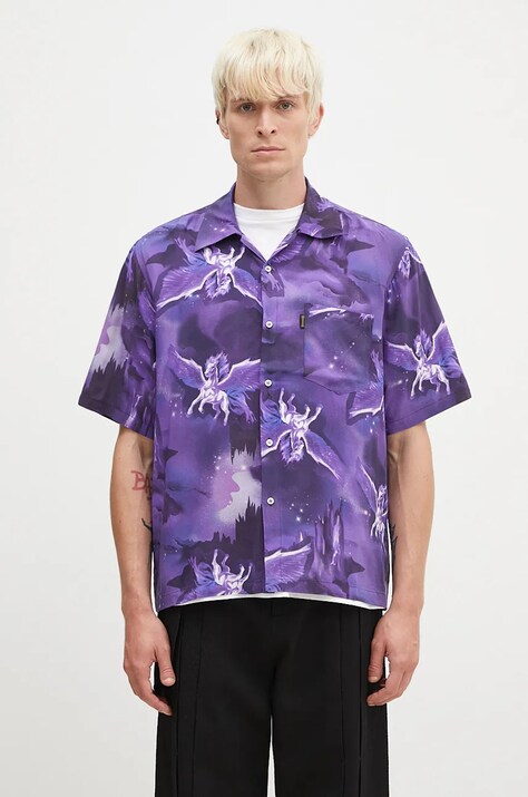 Сорочка Aries Pegasus Hawaiian Shirt чоловіча колір фіолетовий relaxed класичний комір AR4010402