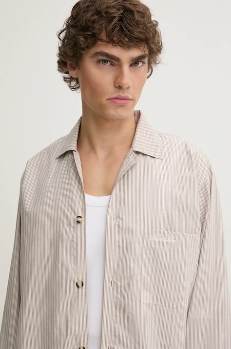 Nanushka cămașă JELMER barbati, culoarea bej, cu guler italian, regular, NM24PFSH02475