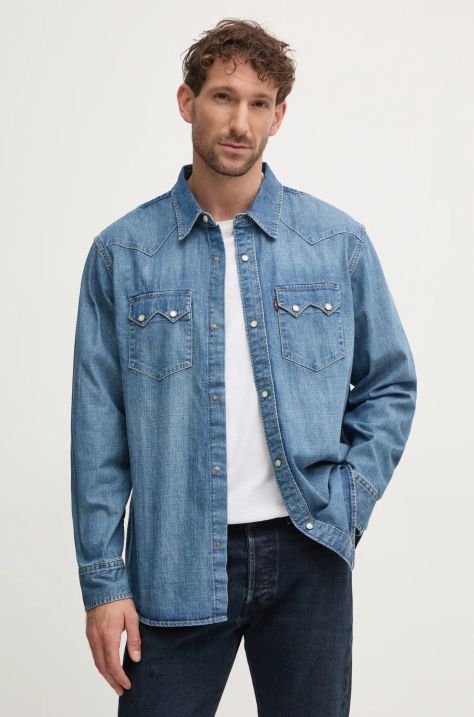 Levi's koszula jeansowa męska kolor niebieski relaxed z kołnierzykiem klasycznym A5751