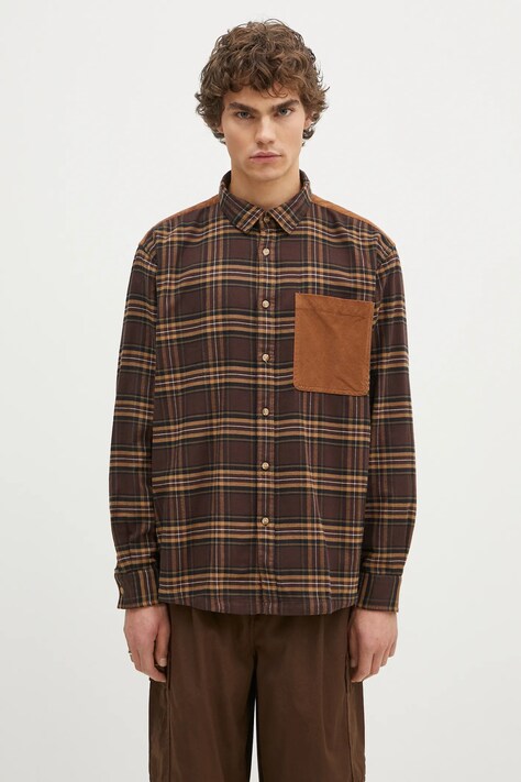 Barbour koszula bawełniana Wolfwood OS Checked Shirt męska kolor brązowy regular z kołnierzykiem klasycznym MSH5508