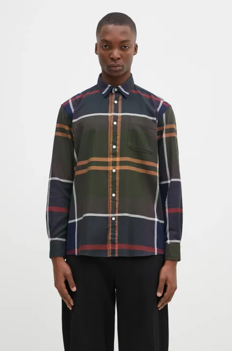 Bavlnená košeľa Barbour Renford OS Tartan Shirt pánska, zelená farba, regular, s klasickým golierom, MSH5514