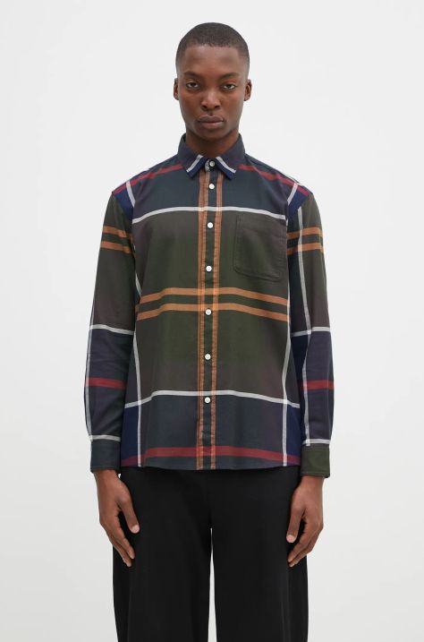 Бавовняна сорочка Barbour Renford OS Tartan Shirt чоловіча колір зелений regular класичний комір MSH5514