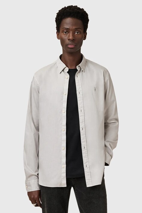 AllSaints koszula bawełniana HAWTHORNE LS SHIRT męska kolor szary slim z kołnierzykiem klasycznym M150SB