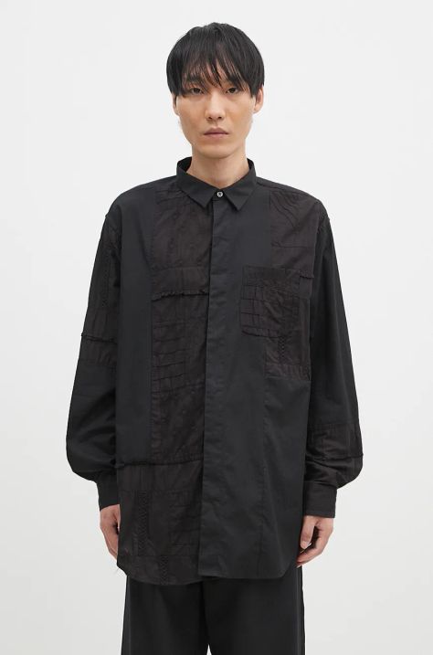 Engineered Garments cămașă din bumbac Combo Short Collar barbati, culoarea negru, cu guler clasic, relaxed, 24F1A017