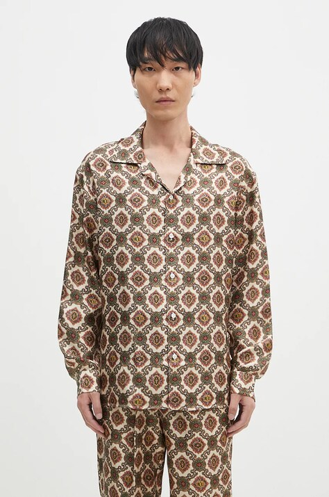 Drôle de Monsieur silk shirt La Chemise Renzo beige color relaxed E-SH187-SE006-BG