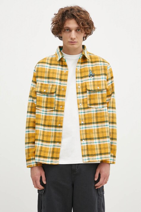 Košile ICECREAM Flannel Overshirt pánská, žlutá barva, relaxed, s klasickým límcem, IC24319