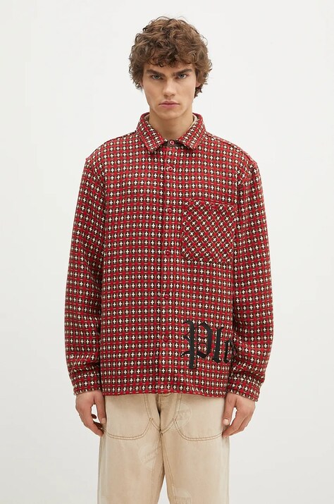 PLEASURES camicia in misto lana Cross Work Shirt colore rosso  P24F036